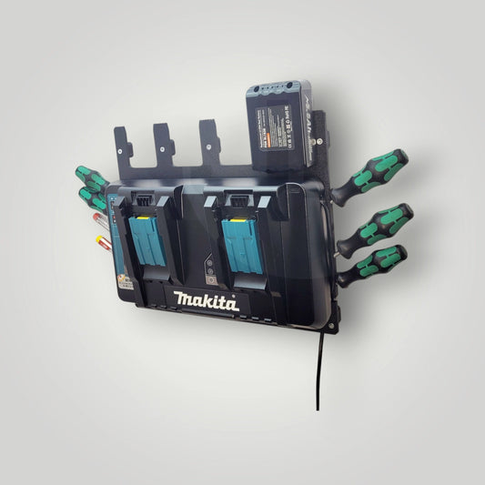 Wandhalter für Makita Ladegerät DC18RC und DC18RD mit Akkuhalter – sichere und platzsparende Werkstattlösung